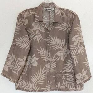 CHICOS Linen Crop Top ShirJac  Khaki Snaps Vacation Size Medium
